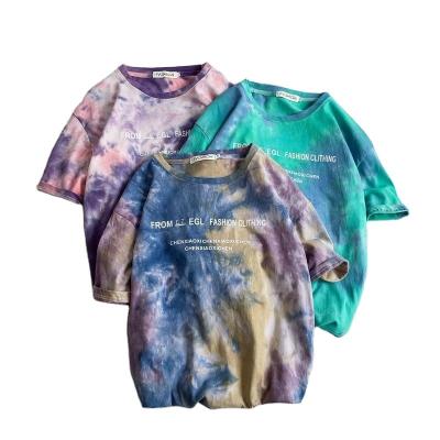 China Anti-wrinkle summer gradient tie dye printing men's and women's couple's T-shirt fashion trend trend vintage new half sleeve t-shirt men for sale