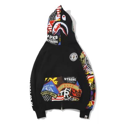 China Professional Circle Color Graffiti Shark Youth Anti-pilling Zipper Slim Hooded Sweatshirt Jacket for sale