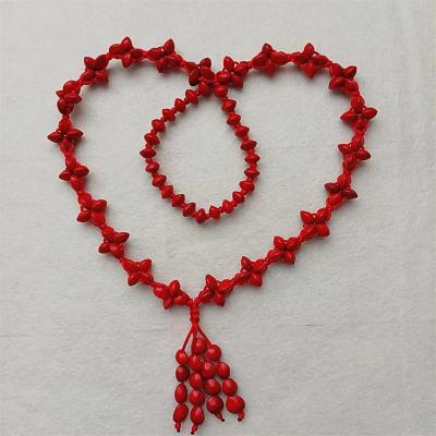 China Circumference 68cm Fashion Red Bean Long Fashion Clothing Accessories Necklace Sweater Chain Clothing Decoration Women for sale