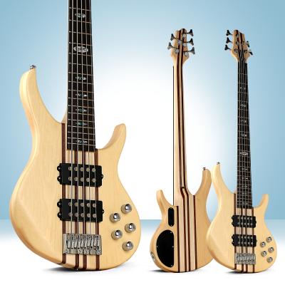 China Pine+Sapele China Factory 5 Strings Rosewood 24 Fret H-H White Natural Wood Electric Bass Guitar Wholesale Pickups L-B45-T5 for sale