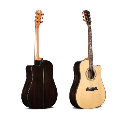 China Factory Solid Spruce Rosewood Guitar Solid Acoustic Guitar with Inlay Rattan Fingerboard for sale