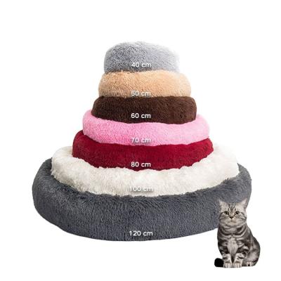 China Sustainable Inventory Plush Round Dog Seat Luxury Design Fluffy Dog Cat Bed For Pets for sale