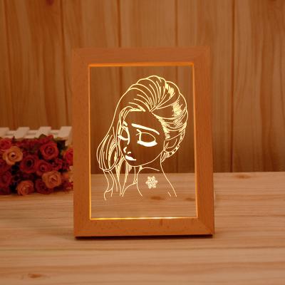 China Popular Custom 3D Photo Wooden Led Acrylic Lamp Personalized Photo Engraving Frame Night Light for sale