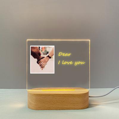 China Hot Sale Modern DIY Engrave Empty Acrylic Wood Base 3D LED Night Light Decorative Lamp Table Bedside Lamp for sale