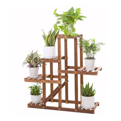 China Modern Wooden Plant Shelf with Wheels Tiered Flower Stands, 5 Tiers Plant Stand for Garden Balcony Patio Corner Living Room for sale