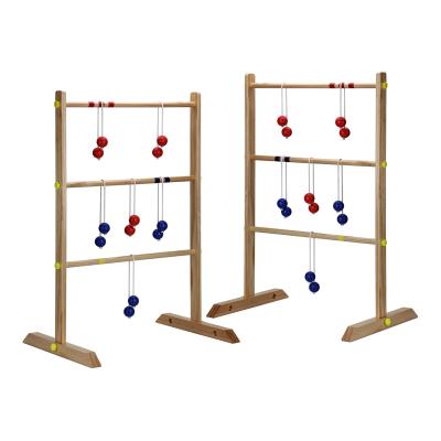 China OEM Wooden Ladder Toss Game Set Pine Wood Golf Ladder Lawn Game With 6 Balls And Bolos Carriers for sale