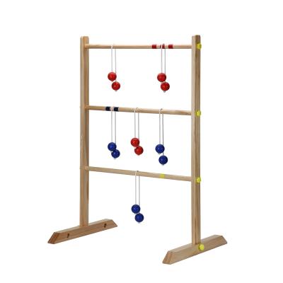 China OEM Wooden Ladder Toss Game Set Pine Wood Golf Ladder Lawn Game With 6 Balls And Bolos Carriers for sale