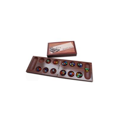 China OEM Retro Wooden Classic Folding Game Mancala Stained Solid Wood Board Game With Colorful Beads for sale