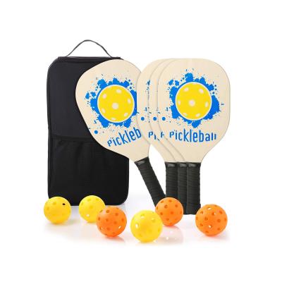 China OEM 4 Wooden Pickleball Wood Paddles Backpack And 3 Pickleballs Indoor Outdoor Basswood Pickleball for sale