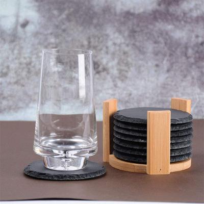 China Wholesale Custom Viable Record Black Slate Board Glass Wine Tray Round Slate Custom Beer Coaster for sale