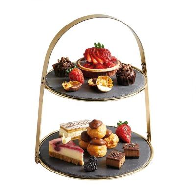 China Wholesale Disposable Round Serving Rack 2 Tier Multi Tier Cheese Board With Slate Plates for sale