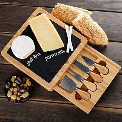 China Top Quality Stocked Wood Slate Cheese Dish Stone Board Natural Material Sale With Secret Slide for sale