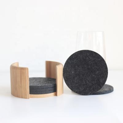 China Sustainable Square Absorbent Round Laser Cut Felt Drink Coasters Felt Cup Coasters Felt Coasters Set With Bamboo Stand for sale