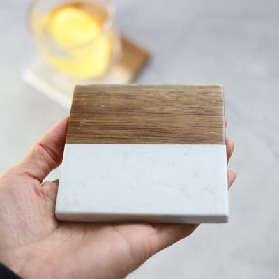 China Wholesale 10x10cm Viable Custom Made Natural Stone Marble Tea Cup Square Bamboo Wooden Drink Coaster for sale