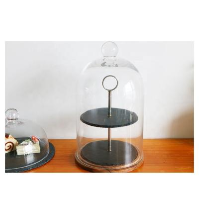 China Sustainable High Grade Natural Eco - Friendly Slate Cake Stand With Glass Cover for sale