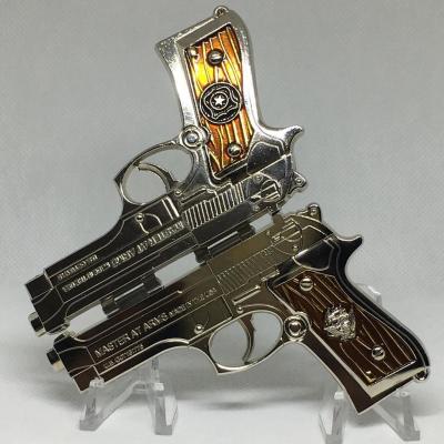 China Unique China Engrave Shooting Iron Gun Army Pistol 3D Gun Shape Challenge Zinc Alloy Military Coin For Sale for sale