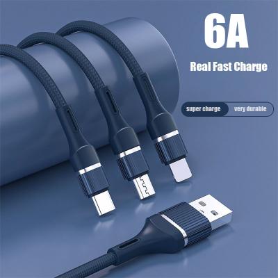 China Type C MP3/MP4 Player Super Charge 6A Fast Charging Cable 3 In 1 Micro USB Data Charger Wire For iPhone Samsung Huawei Xiaomi for sale