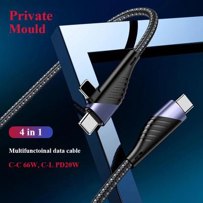 China Elbow Design Mold Private Nylon Braided Cable 4 in1 USB Fast Charging Type C 6A Data Wire Super Charging For iPhone Huawei Mate 40 pro for sale