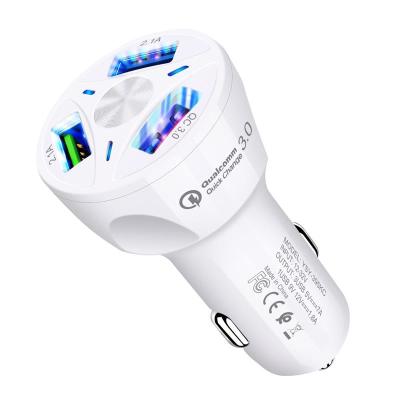 China Mobile Phone Chip 3USB Smart Car Charger 5V 7A Fast Charging Indication Blue Light Black White 3.0 Car Charger For Power for sale