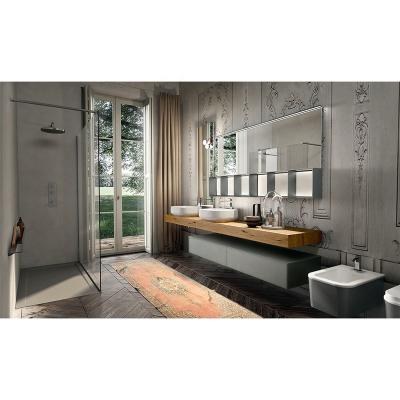 China Modern Matt Finished Modern Design Corner Vanity Top Sink Curved Bathroom Vanity for sale