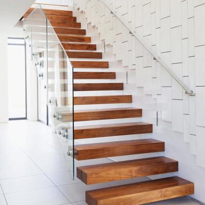 China Easy Install By Screw Stairs Modern Wood Steps Hot Selling Straight Shape Straight Floating Staircase for sale