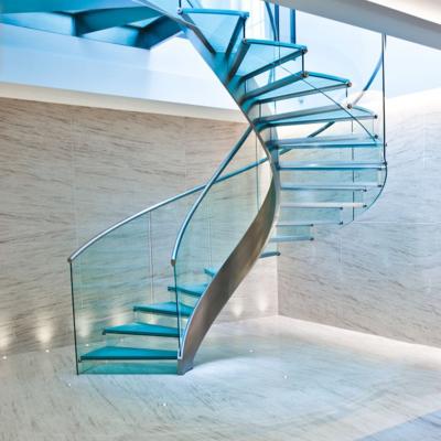 China Easy Install By Screw Metal Glass Tread Curved Staircase Indoor Staircase Modern Design for sale