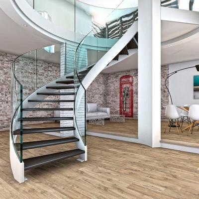 China Easy Install By Screw Curved Staircase With Glass Railing And American Red Oak Treads Indoor Use Arc Staircase for sale