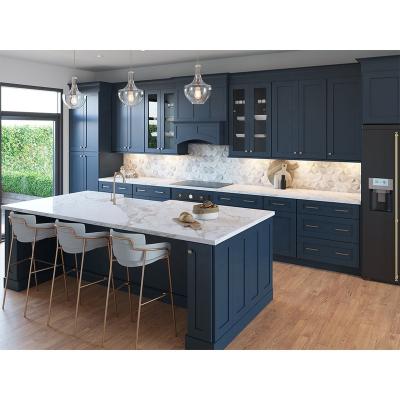 China Modern European Luxury With Wooden Island Modern Solid Wood Blue / Green Color Shaker Kitchen Cabinet for sale