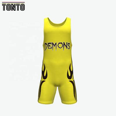 China custom yellow singlet wrestling singlet sample for women custom size for sale