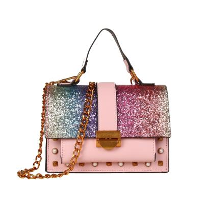 China Fashion PU Leather Rainbow Sequin Women Shoulder Bag Chain Cross - Body Bag for sale