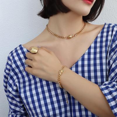 China Tarnish Free Fashionable Gold Plated And Water Resistant Stainless Steel Choker Snake Jewelry 18k Gold Plated Cuban Chain Necklace For Women for sale