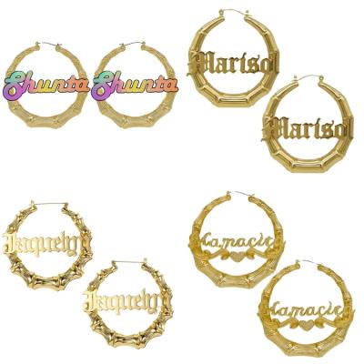 China ODM/OEM FASHIONABLE Custom Acrylic Bamboo Name Plate Circle Earrings Personalized for sale