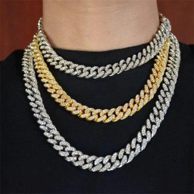 China FASHIONABLE Gold Mens Diamond Hip-pop 12mm Links Cuban Chain Necklace Jewelry for sale