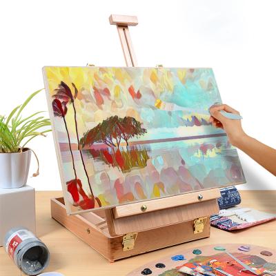 China Adjustable Easel Wooden Easel Oil Painting Easel Box Table Easel Art Drawing Painting Table Wooden Easel for sale