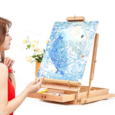 China Multifunctional French Wooden Folding Portable Easel Easel Oil Painting Painting Sketch Box for sale