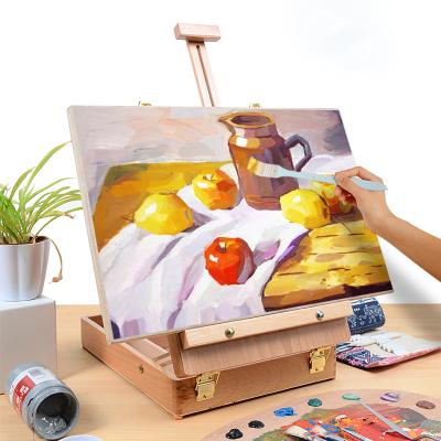 China Painting Easel Drawing Portable Painting Wooden Sketch Desktop Box Artist Easel Table Box Easel for sale