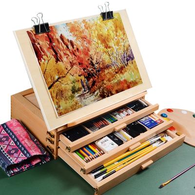 China Multifunctional high-grade beech painting easel mini three-layer storage box easel desk easel for sale