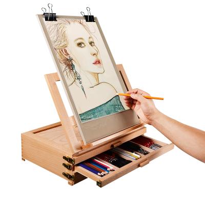 China Easel WholesaleAdjustable Artist Tabletop Sketchbox Easel Wooden Storage Box 3-Drawer Painting Easel for sale