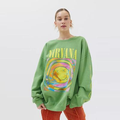 China Custom 2021 OEM Logo 50% Cotton 50% Polyester QUICK DRY Terry Oversized Women Crewneck Sweatshirt French for sale