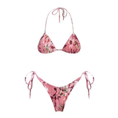 China Wholesale high end quality custom made floral QUICK DRY bottom printed plus size triangle lift up bikini set sexy women swimwear for sale