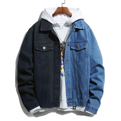 China New Design Breathable Fashionable Black And Blue Color OEM Jeans Splicing Jacket For Men Daily Casual Wear for sale