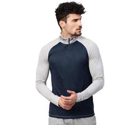 China 2021 New Design OEM Breathable Sport Suit Men's Training Wear Custom Navy Blue And Gray Melange Solid High Neck T-shirt for sale