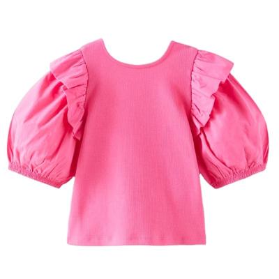 China Professional Custom Design Anti Shrink Ruffle Short Balloon Sleeves Cute Baby Cotton Backless T-Shirt For Casual Life for sale