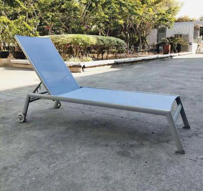 China Outdoor Aluminum Furniture Contemporary New Design Pool Loungers Sling Sunlounger Chair with Wheels for sale