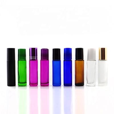 China Roll On Cap Wholesale Glass Different Color 10ml Roll On Bottle With Roller And Cap for sale