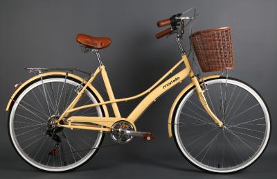 China Hi-ten steel 26 inch OL elegant retro city bike for lady  with Shimano 7 speed with basket for sale