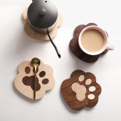 China Cute Cat Claw Shape Cup Mat Viable Table Decor Coasters for Coffee Tea Cup Natural Wooden Coasters for sale