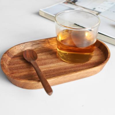 China Sustainable Custom Oval Acacia Dinnerware Wooden Dishes and Dishes for Food Fruit Coffee Cup Serving Trays Wood Tray for sale