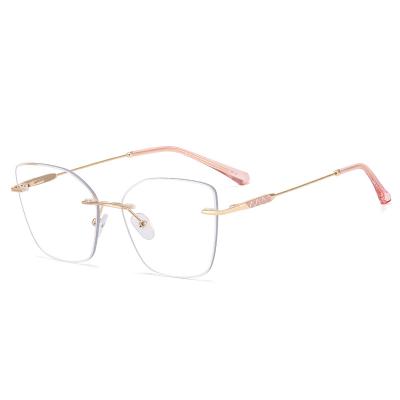 China Cateye Fashion Metal Glass Blue Light Blocking Reading Rimless Eyewear Glasses Optical Frame for sale