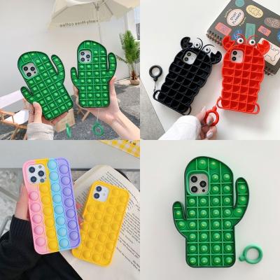 China Amazon Hot Sale 3D Cactus Cartoon Stress Reliever Puzzle Push Bubble Shockproof Toy Silicone Phone Case For iPhone for sale